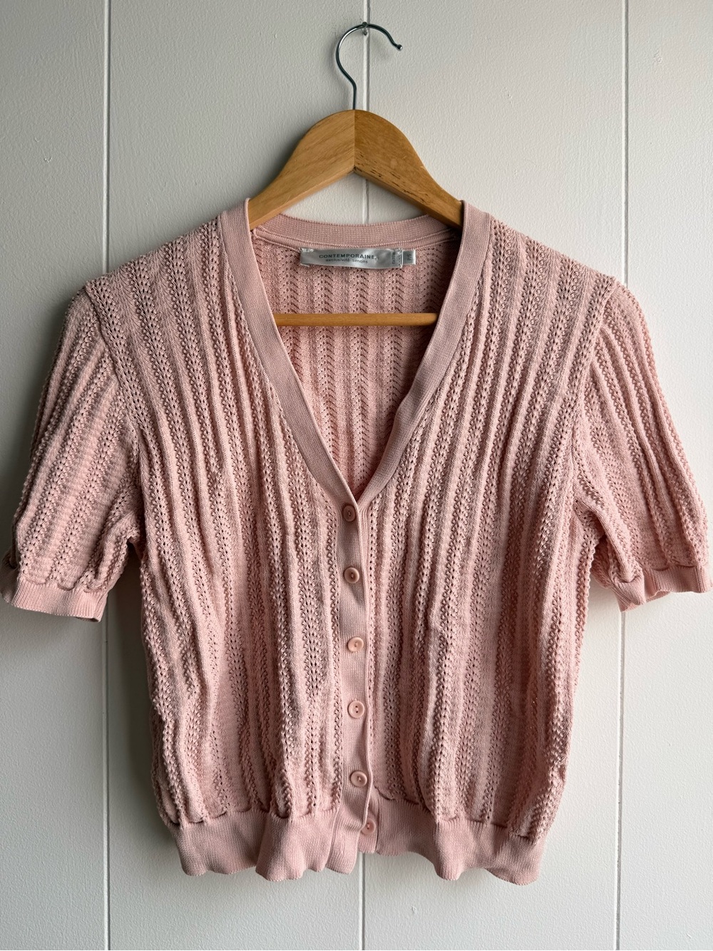 Simons Pink Short-Sleeve Knit Cardigan